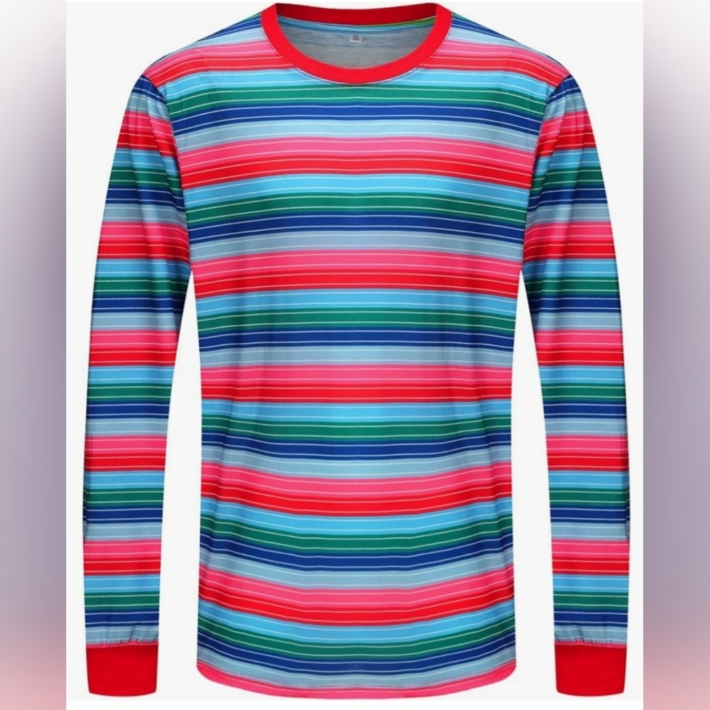 CHUCKY Men's Long-Sleeve Striped Crewneck Shirt C301